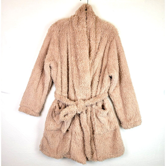 Natori Womens Furry Belted Short Bath Robe Size Large Pink Loungewear Comfort - Picture 1 of 6